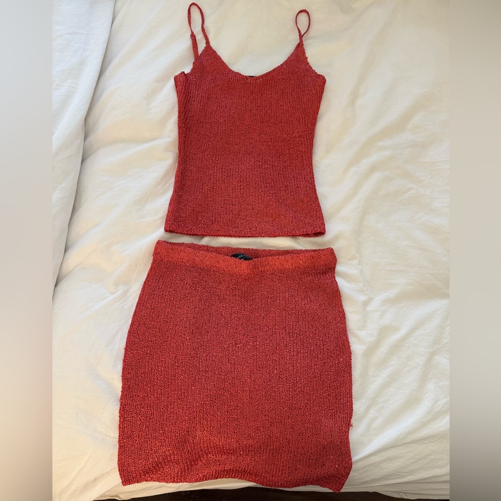 White Fox Boutique Red Knit Skirt Set